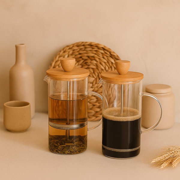 Prensa Francesa 600ml – Café Autêntico com Vidro e Bambu