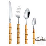 Faqueiro Bambu Real  Casa Estilo®- 4 Peças Dourado