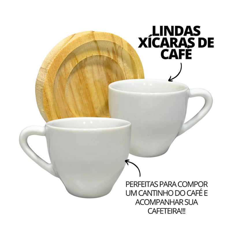 Jogo 6 Xícaras com Pires de Madeira | Estilo e Elegância- Casa Estilo