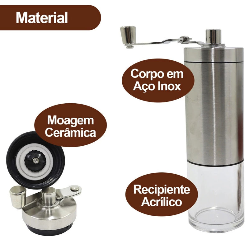 Moedor de Café Inox com Moinho Cerâmico – Ajuste Fino e Preciso