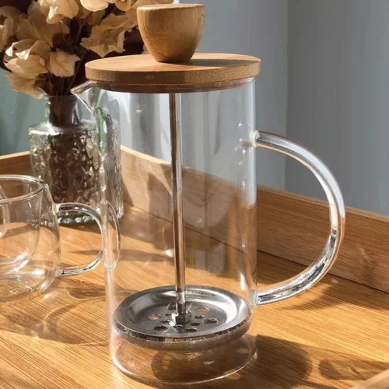 Prensa Francesa 600ml – Café Autêntico com Vidro e Bambu